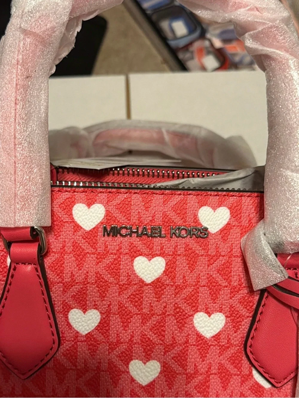 Michael Kors Pink Heart-Print Sheila Satchel